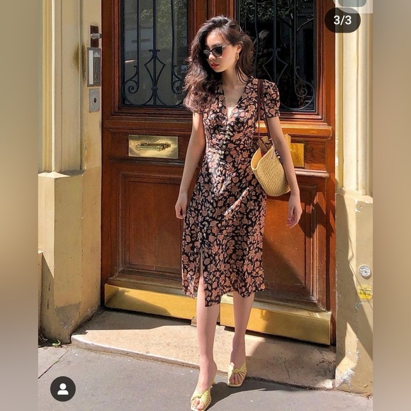 Realisation The Monica Silk Floral Midi Dress Fantasy Black Pink Small EUC - Picture 10 of 14